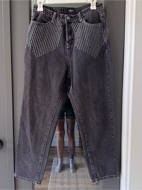Nasty Gal Rhinestone Black Denim Jeans